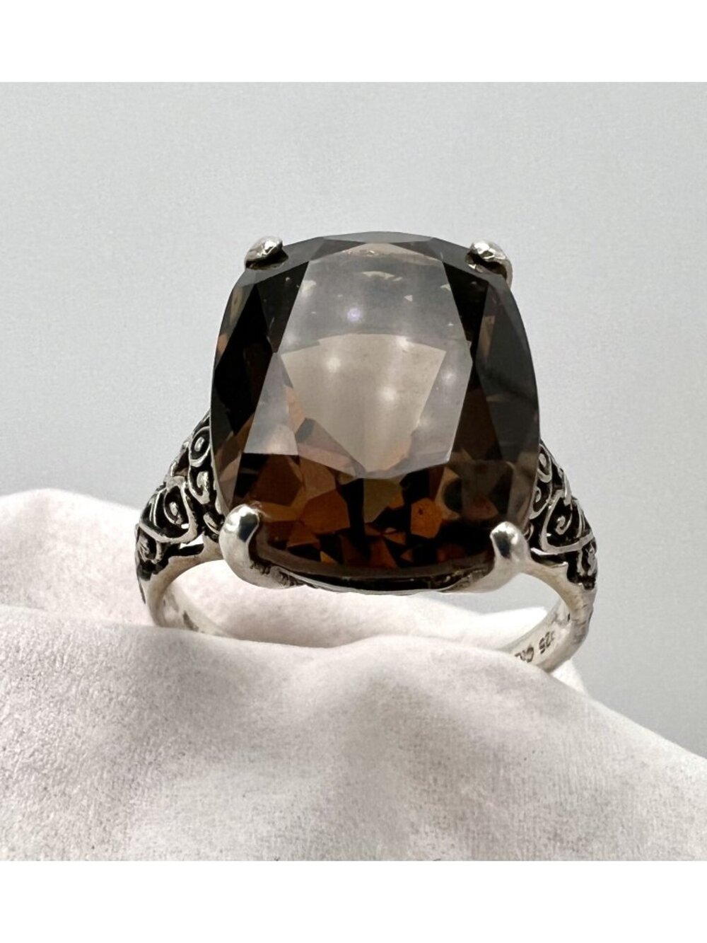 Vintage Designer CNA Ornate Sterling Silver & Smoky Quartz Ring Size 9 - Picture 4 of 10
